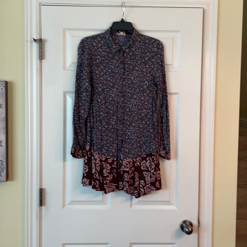 Button Down Patterned Long Sleeve Tunic